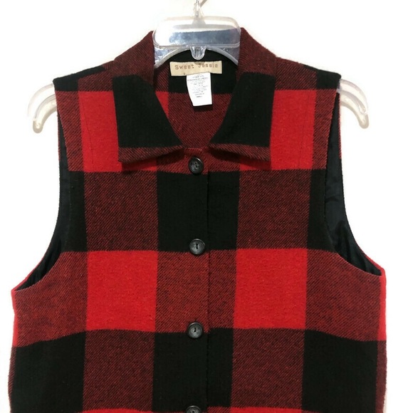 SWEET JESSIE PLAID FRINGED BUTTON DOWN VEST. - Picture 3 of 6